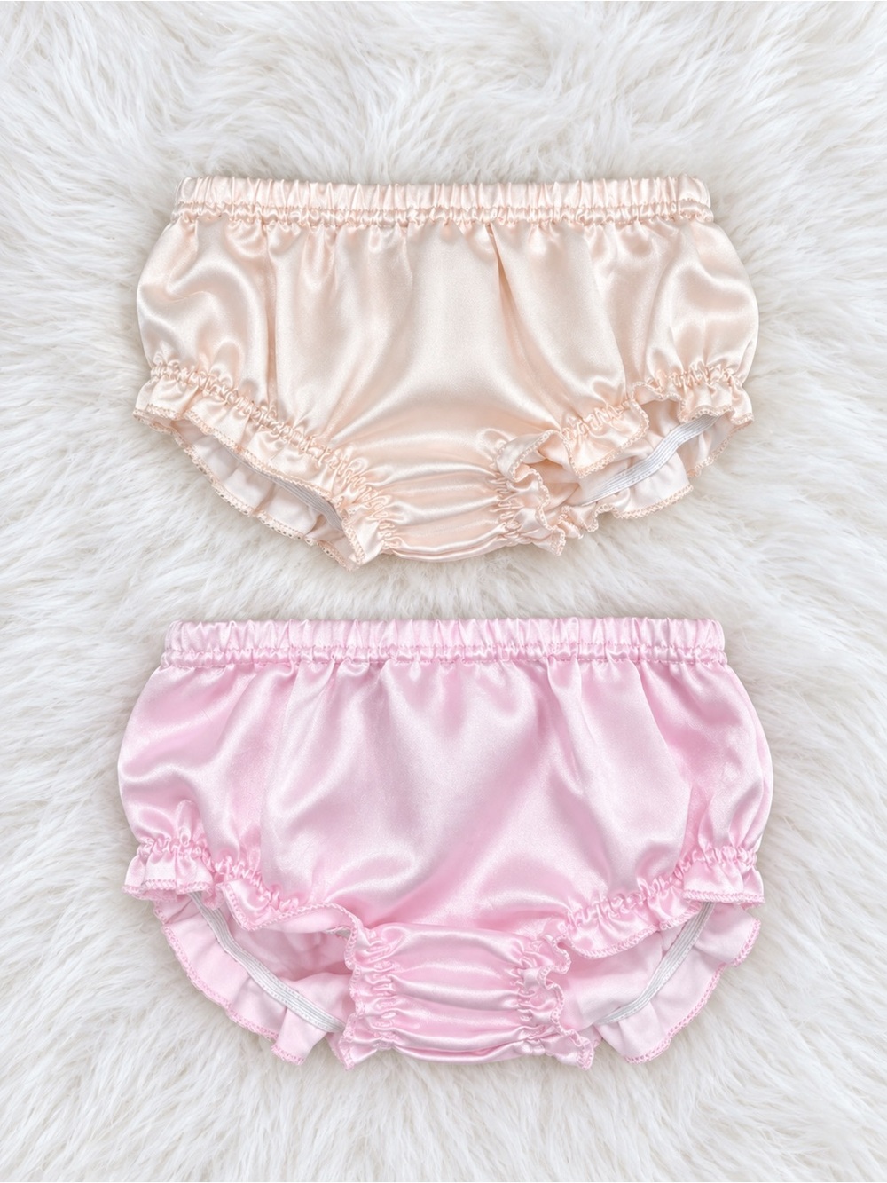 Silky Baby Bloomers - Pink and Cream Satin Toddler Diaper Covers